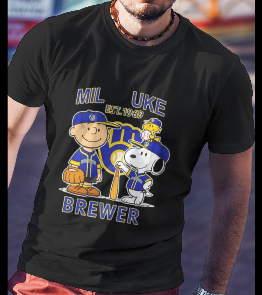 Charlie Brown Snoopy Brewers Milwaukee Est 1969 Baseball T-Shirt