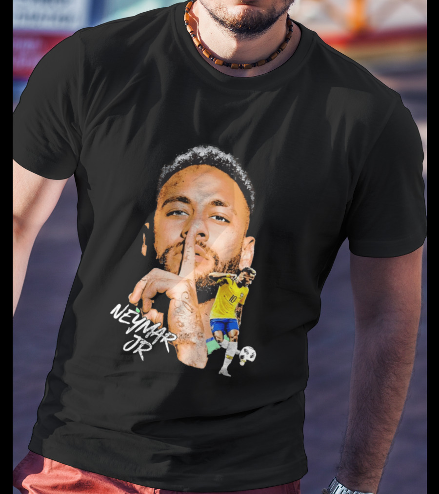 Neymar Jr Brazil National Team Shhh Soccer Collage T-Shirt