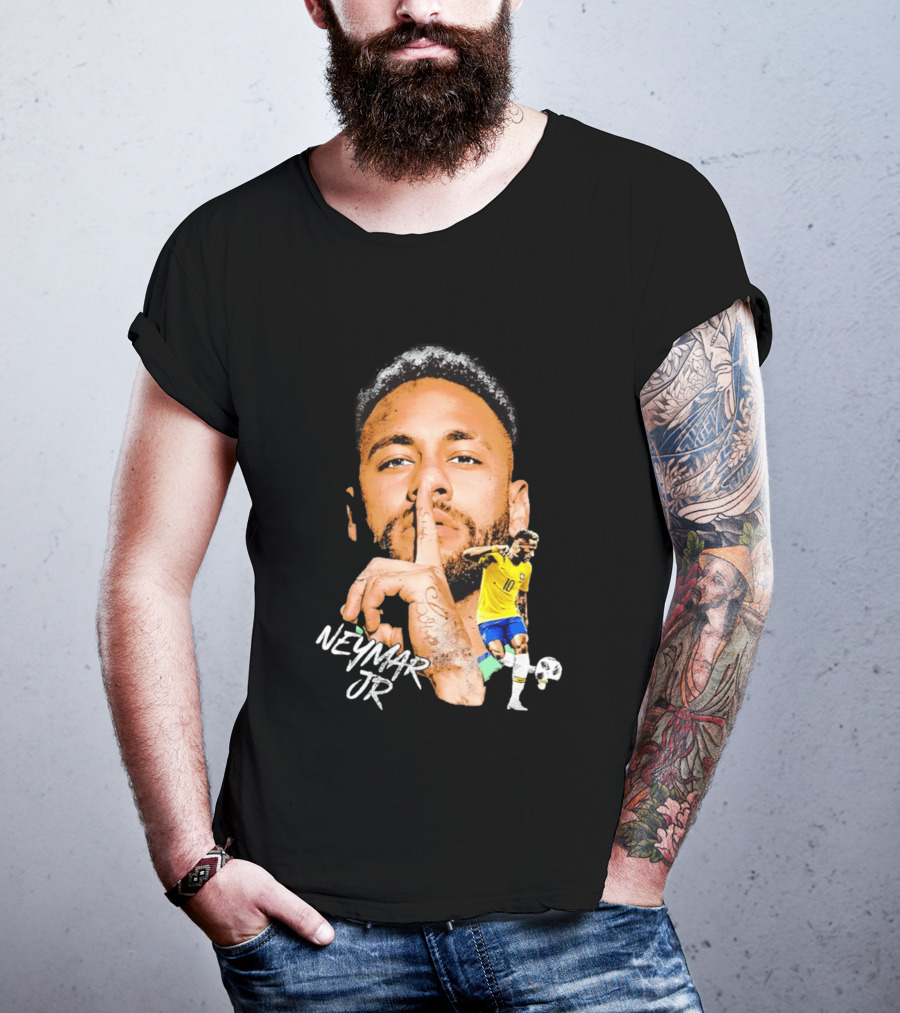 Neymar Jr Brazil National Team Shhh Soccer Collage T-Shirt