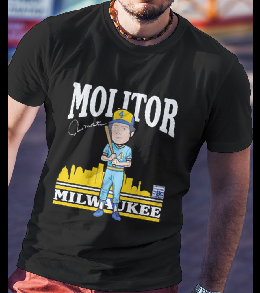 Paul Molitor Milwaukee Brewers Hall Of Fame 4 Caricature City Skyline T-Shirt