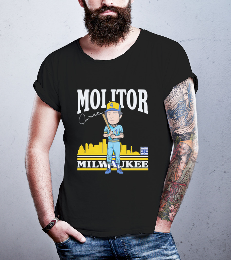 Paul Molitor Milwaukee Brewers Hall Of Fame 4 Caricature City Skyline T-Shirt