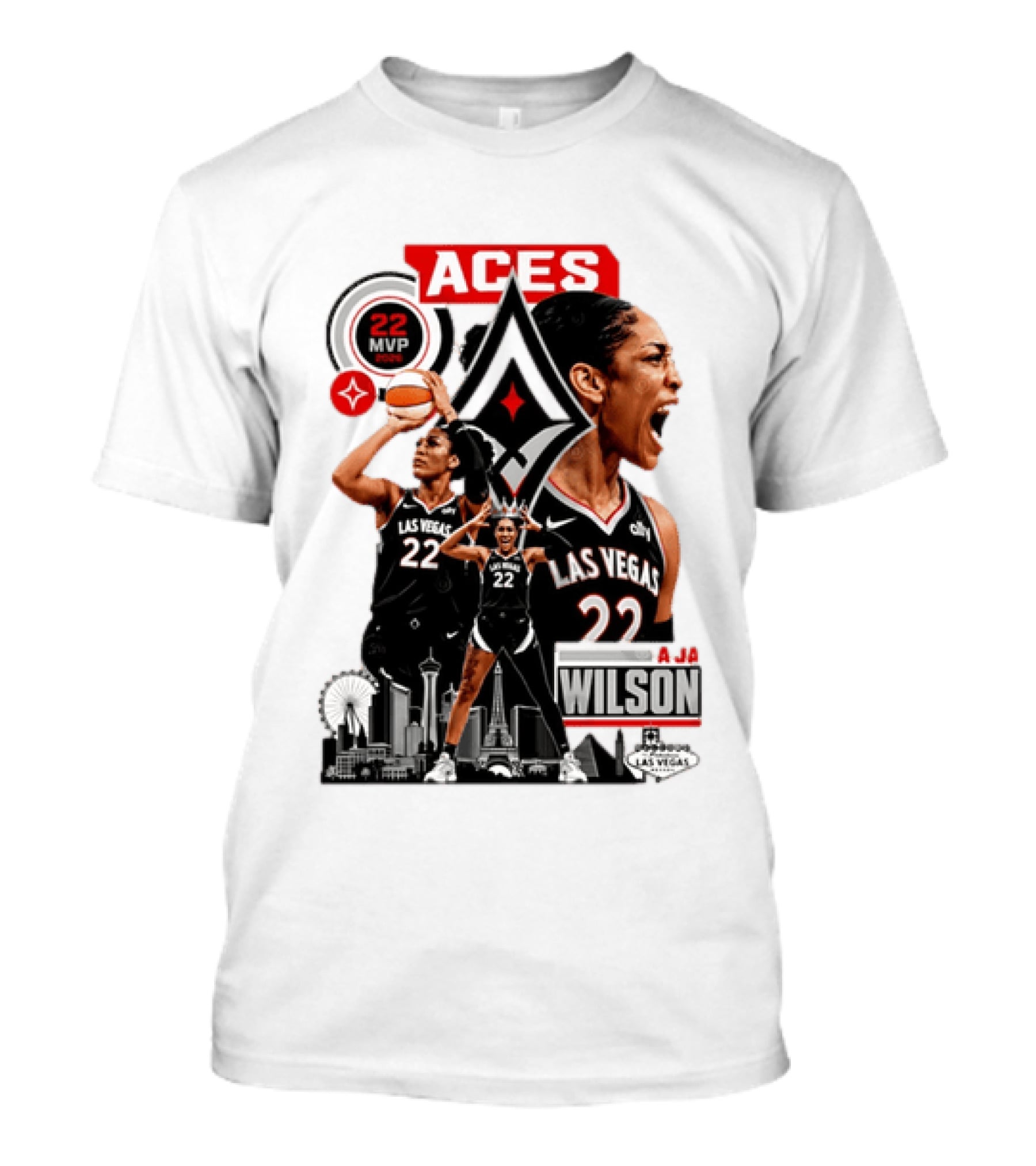 Las Vegas Aces A'ja Wilson 22 MVP Skyline Basketball T-Shirt