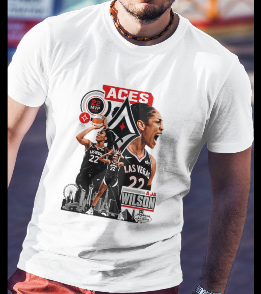 Las Vegas Aces A'ja Wilson 22 MVP Skyline Basketball T-Shirt