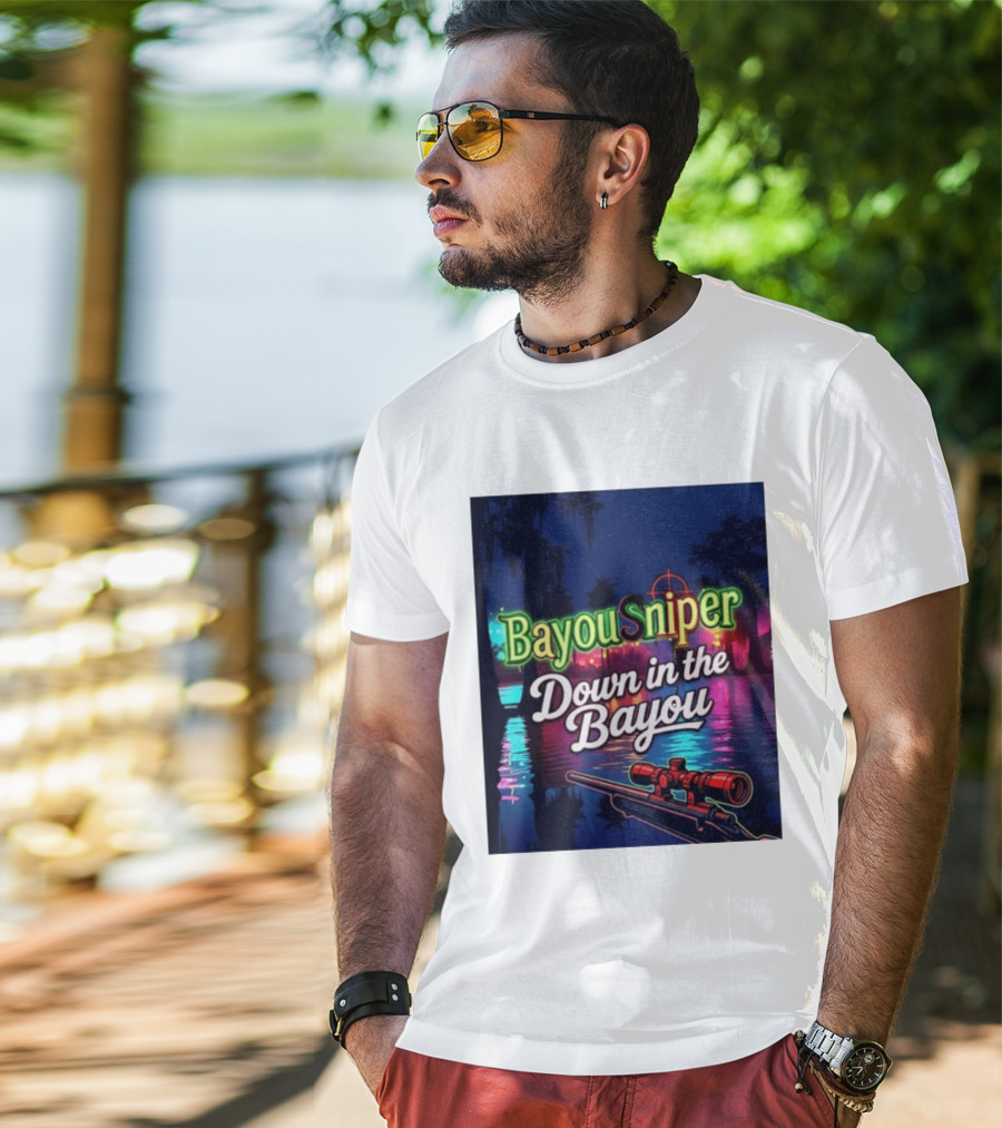 Bayou Sniper Down In The Bayou Retro Night Scene T-Shirt
