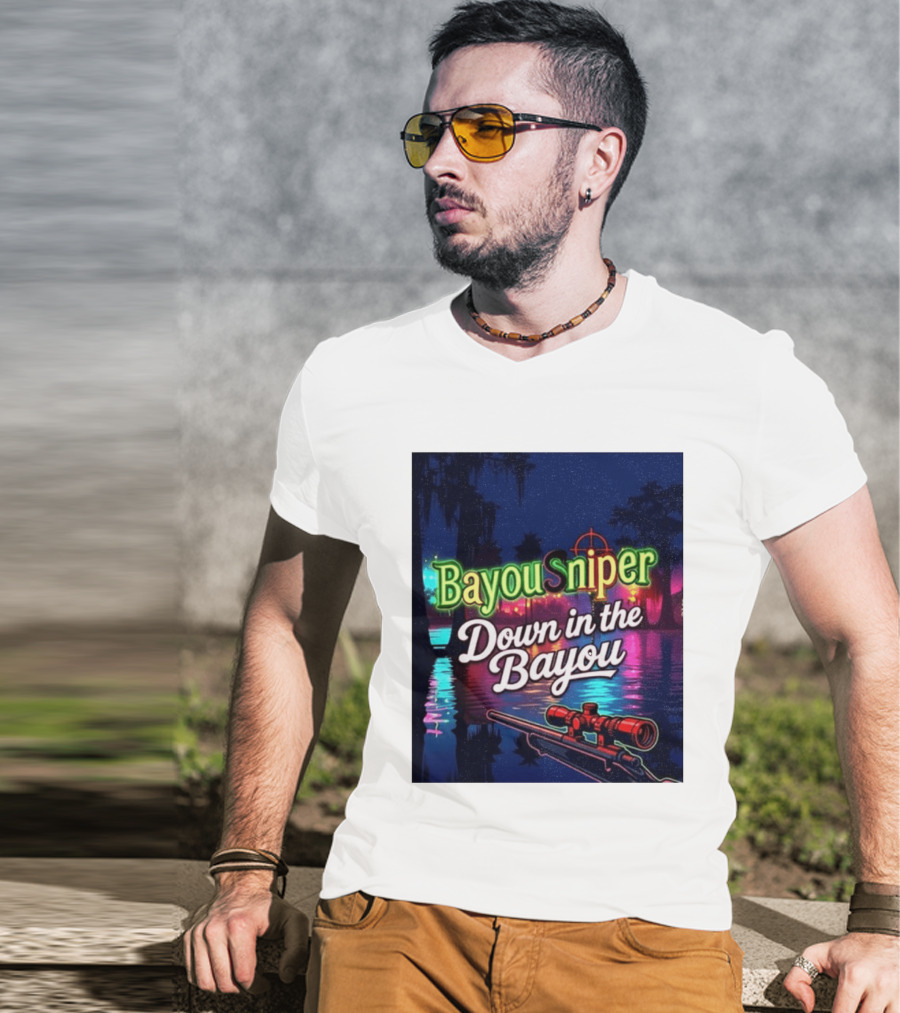Bayou Sniper Down In The Bayou Retro Night Scene T-Shirt
