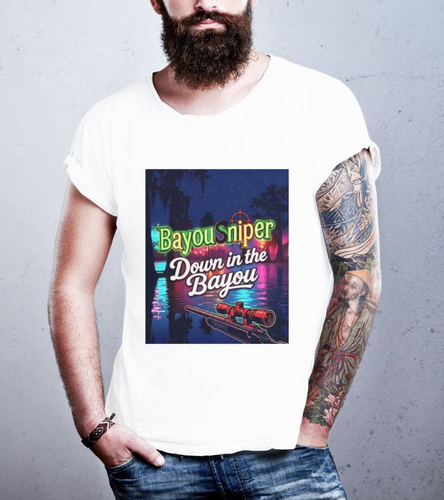 Bayou Sniper Down In The Bayou Retro Night Scene T-Shirt