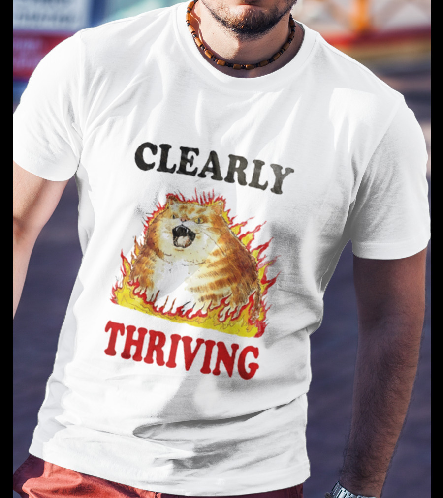 Clearly Thriving Fat Orange Tabby Cat Flames T-Shirt