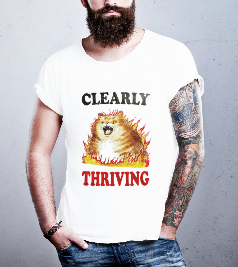Clearly Thriving Fat Orange Tabby Cat Flames T-Shirt