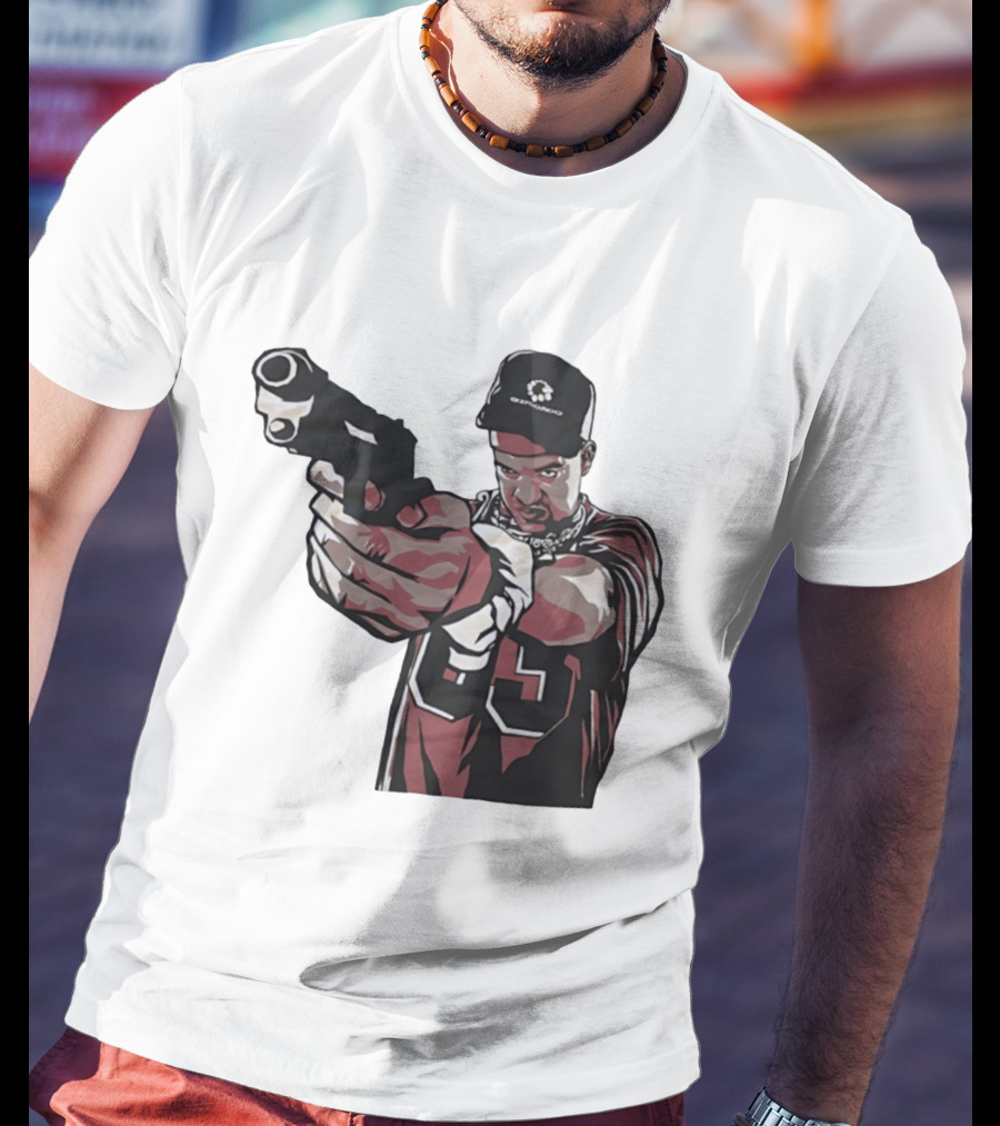 Man Pointing Gun Graphic With Number 89 And Hat Logo Codestructor T-Shirt