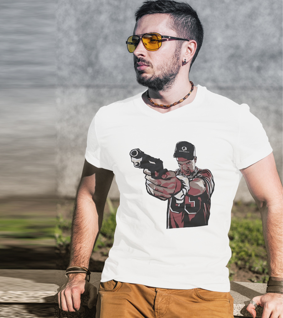 Man Pointing Gun Graphic With Number 89 And Hat Logo Codestructor T-Shirt