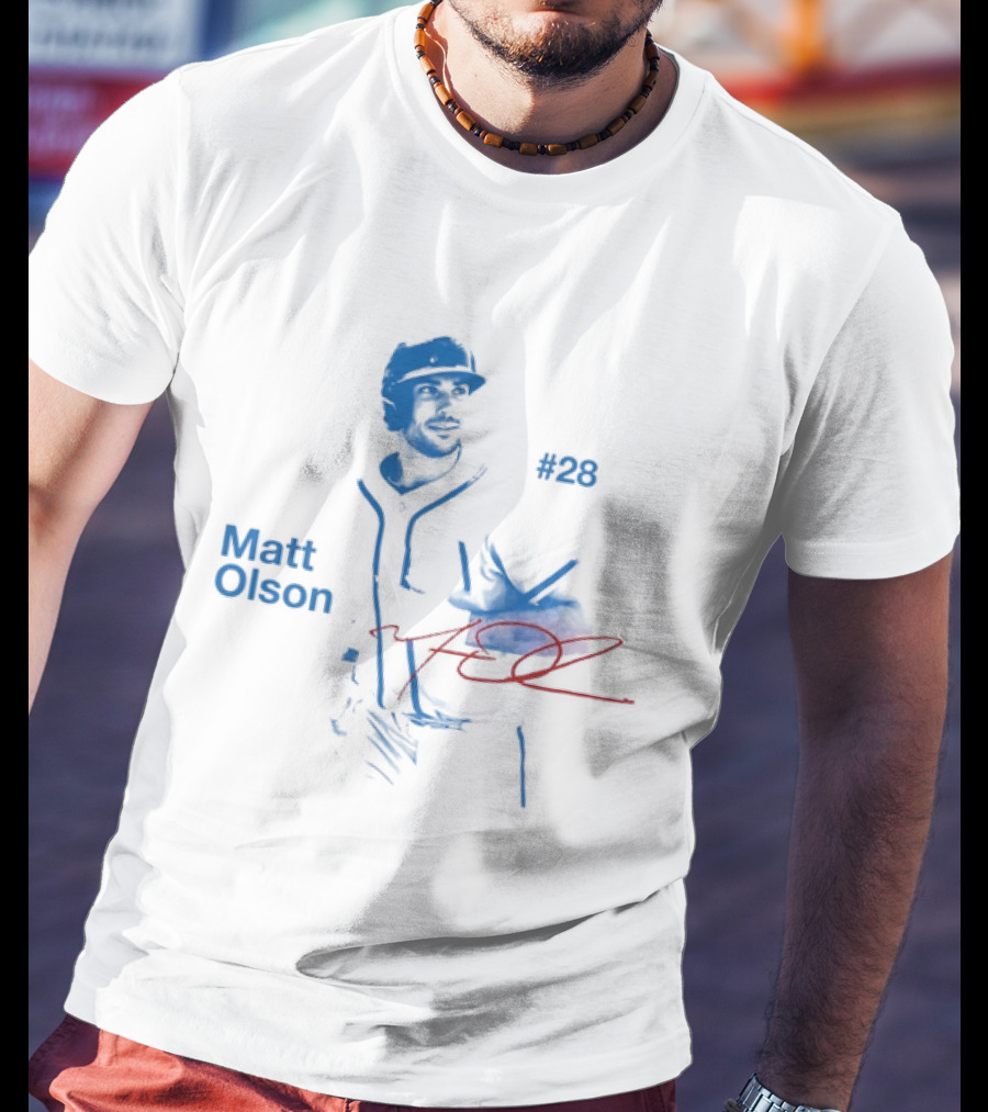 Matt Olson Atlanta Braves Number 28 MLB Star Player Signature T-Shirt
