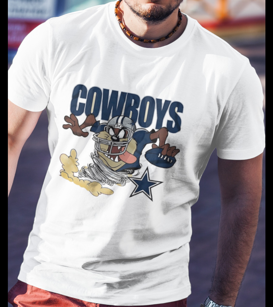 Cowboys Looney Tunes Taz Football Star Burst Dallas Team Collaboration T-Shirt