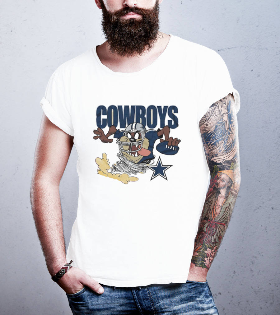 Cowboys Looney Tunes Taz Football Star Burst Dallas Team Collaboration T-Shirt