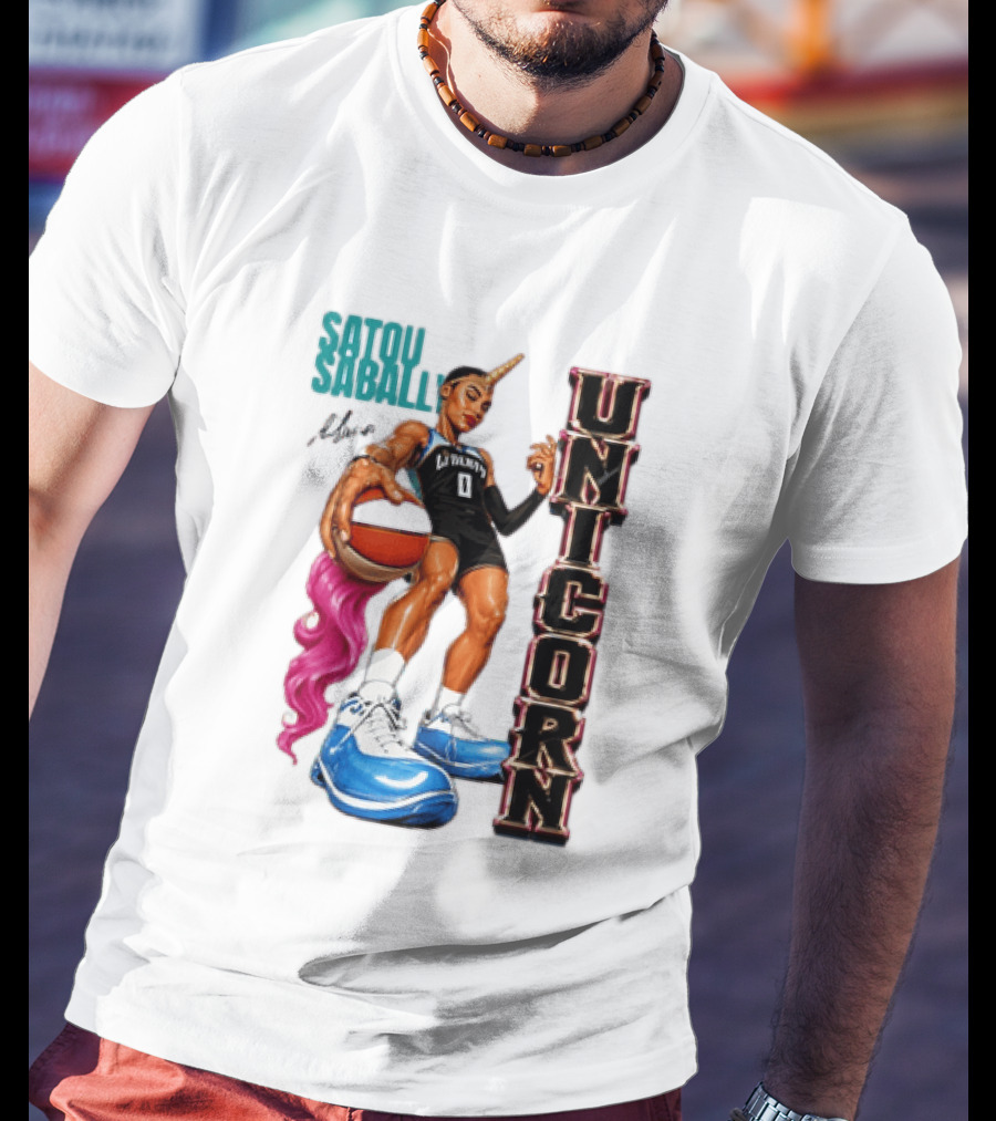 Satou Sabally New York Liberty Unicorn Basketball Player With Ball T-Shirt