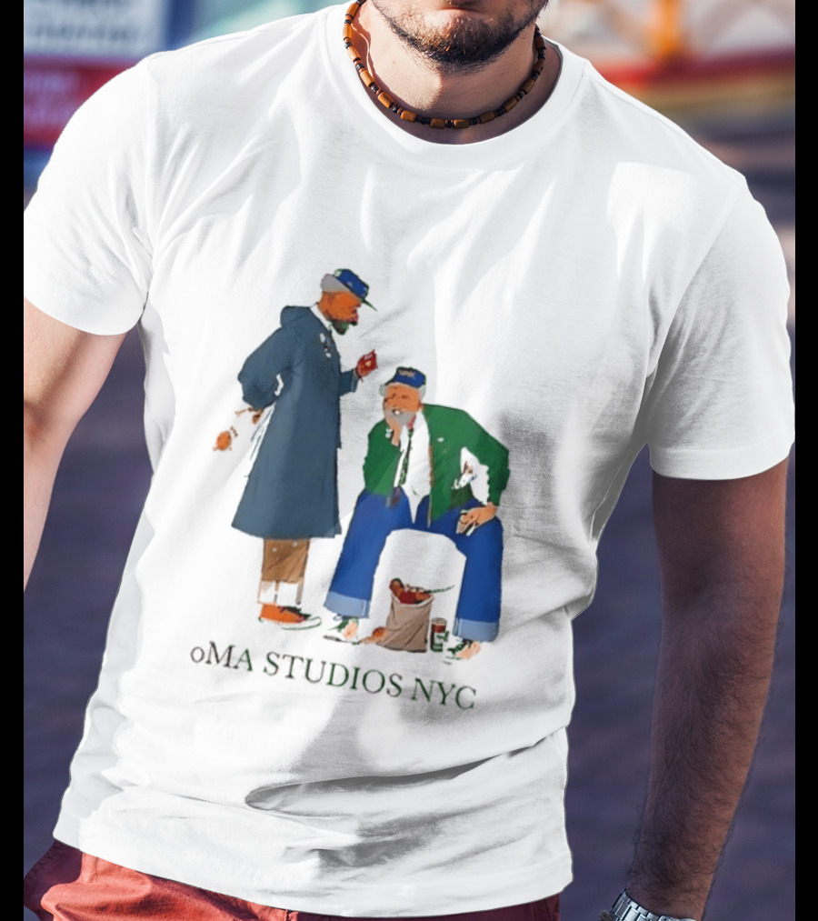 OMA Studios NYC Old Men Friends Talking Together In The Street Casual Street Scene T-Shirt