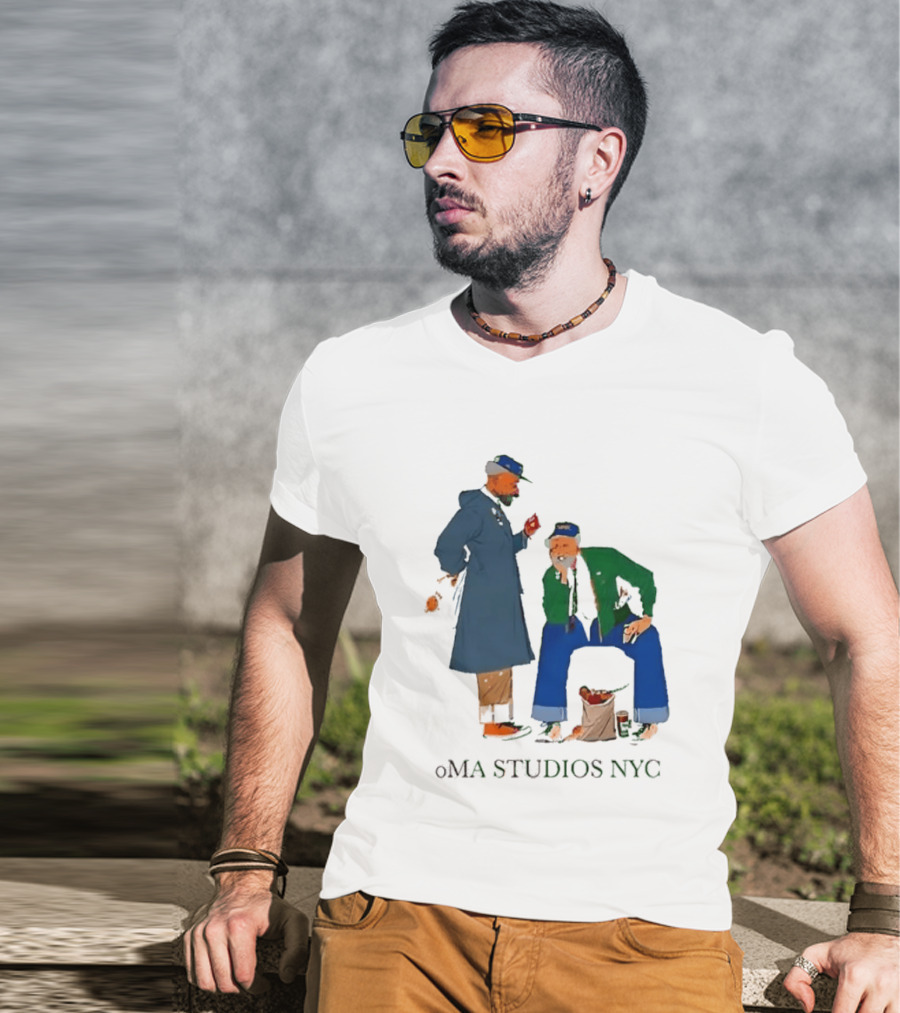 OMA Studios NYC Old Men Friends Talking Together In The Street Casual Street Scene T-Shirt