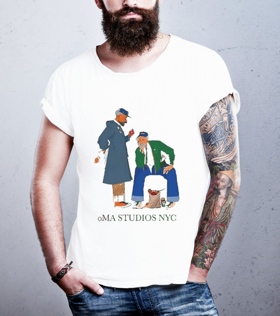 OMA Studios NYC Old Men Friends Talking Together In The Street Casual Street Scene T-Shirt