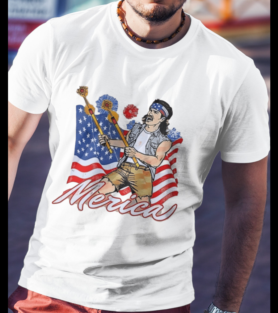 Patriotic Merica Man With Fireworks And American Flag T-Shirt