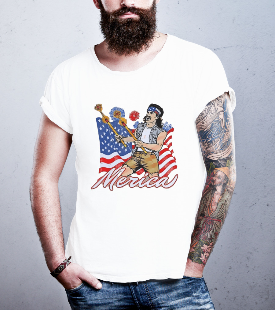 Patriotic Merica Man With Fireworks And American Flag T-Shirt