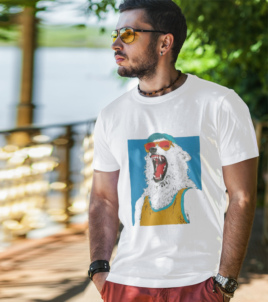 Polar Bear Wearing Sunglasses And Cap In Yellow Roaring T-Shirt