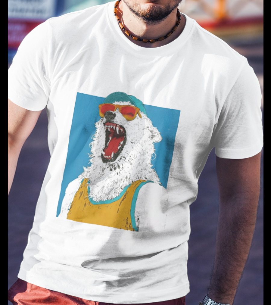 Polar Bear Wearing Sunglasses And Cap In Yellow Roaring T-Shirt