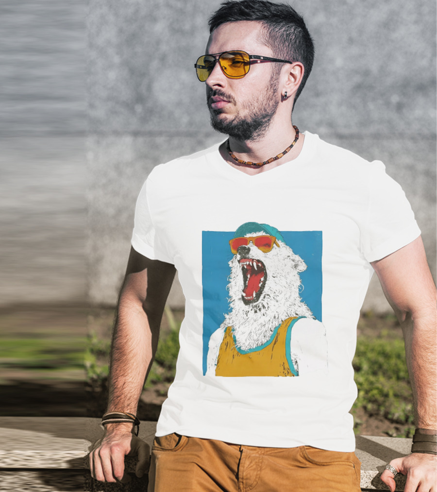 Polar Bear Wearing Sunglasses And Cap In Yellow Roaring T-Shirt