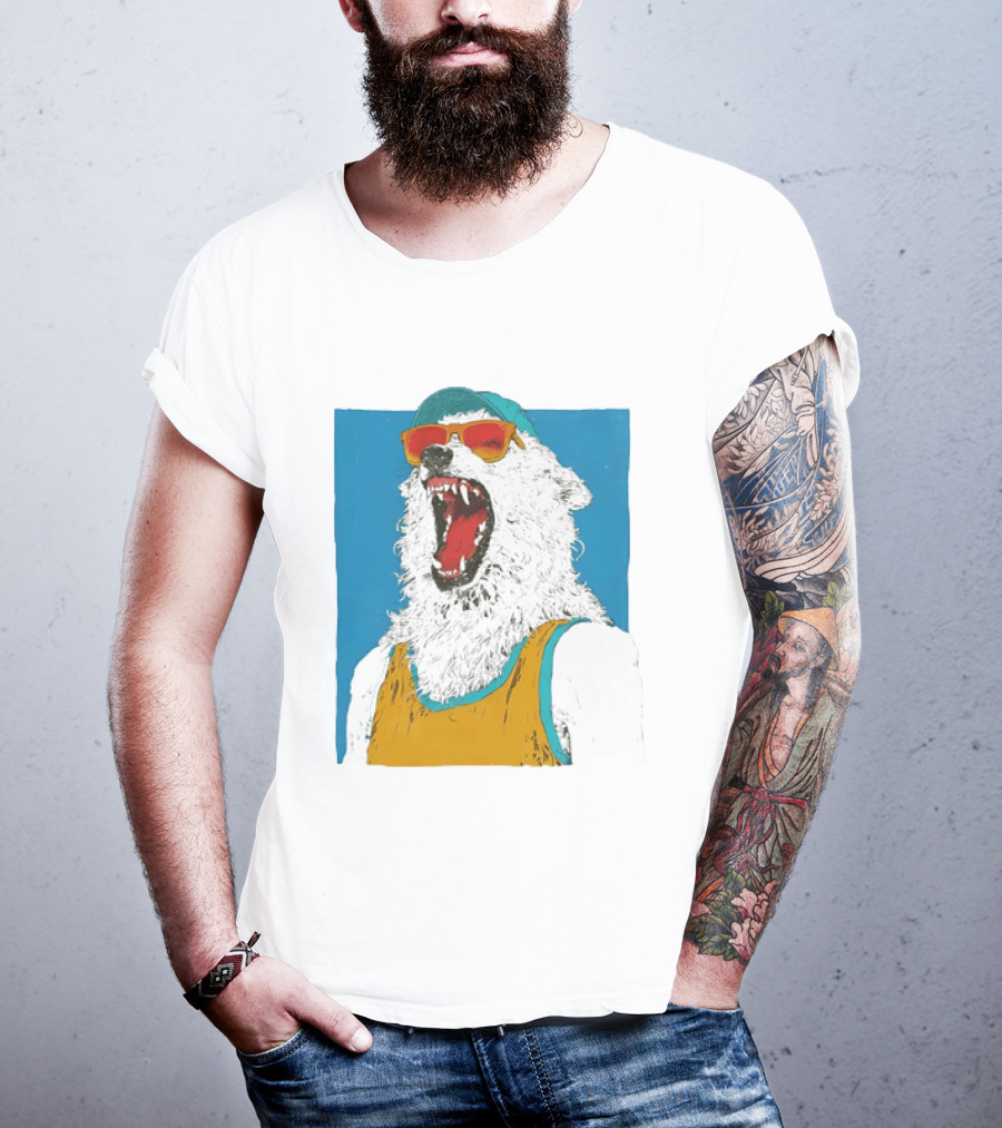 Polar Bear Wearing Sunglasses And Cap In Yellow Roaring T-Shirt