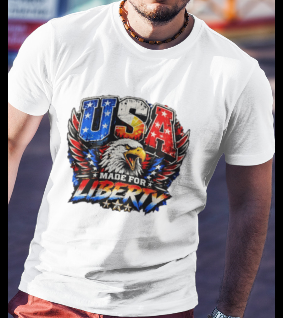 USA Eagle Made For Liberty Patriotic American Flag Stars T-Shirt