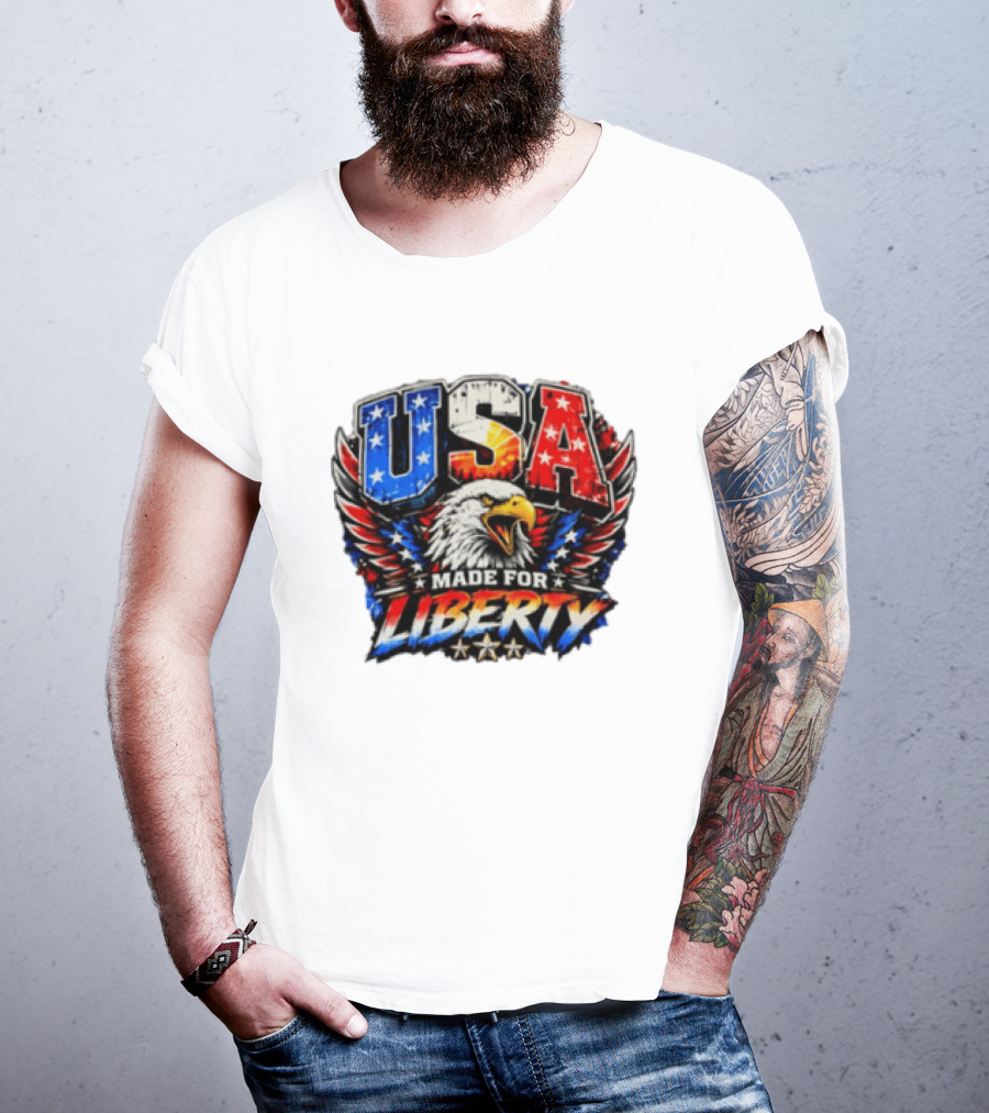 USA Eagle Made For Liberty Patriotic American Flag Stars T-Shirt