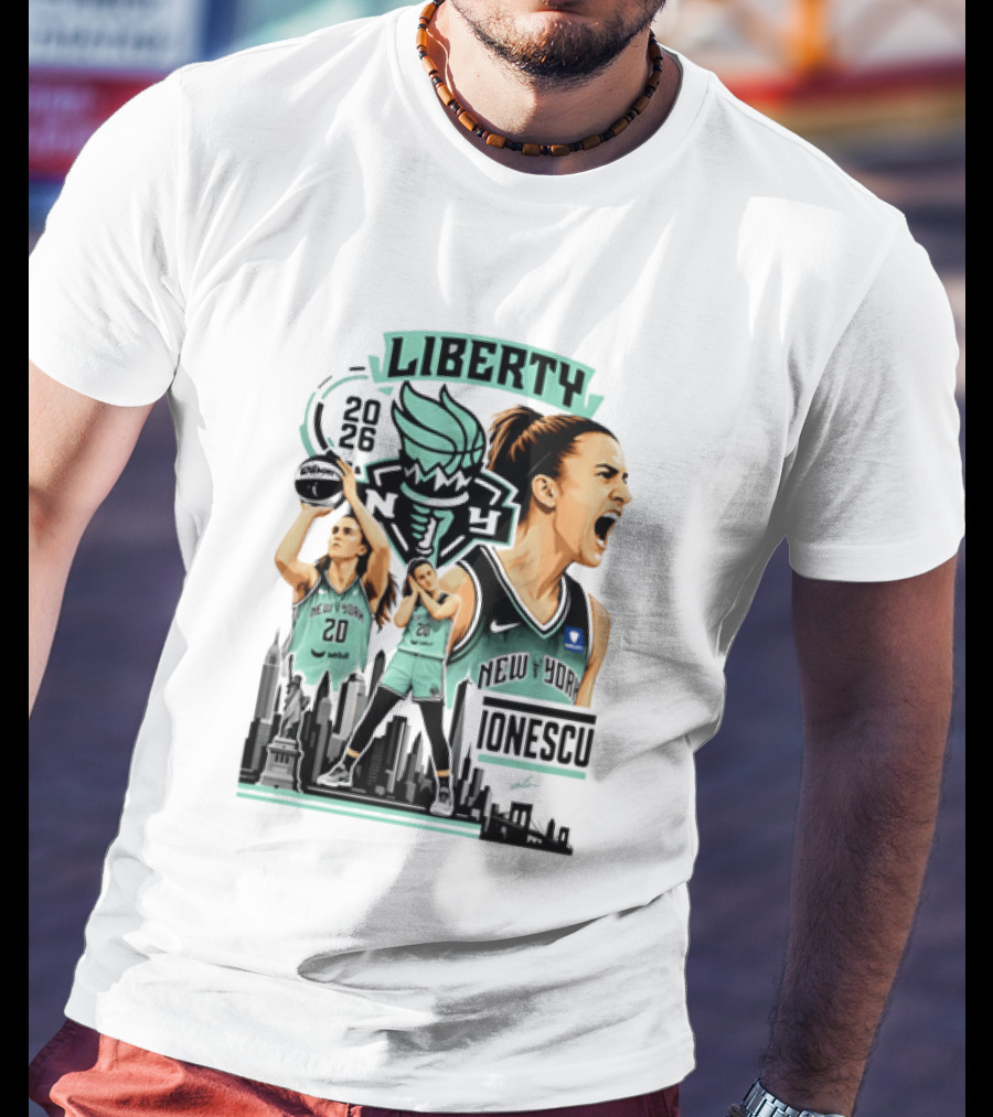 New York Liberty 2026 Sabrina Ionescu 20 Basketball Skyline T-Shirt