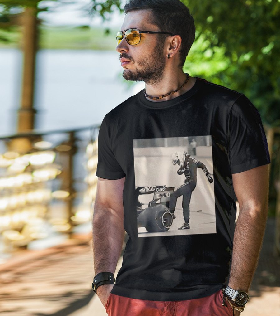 Max Verstappen Kicks Racing Tire Trackside In Racing Suit T-Shirt