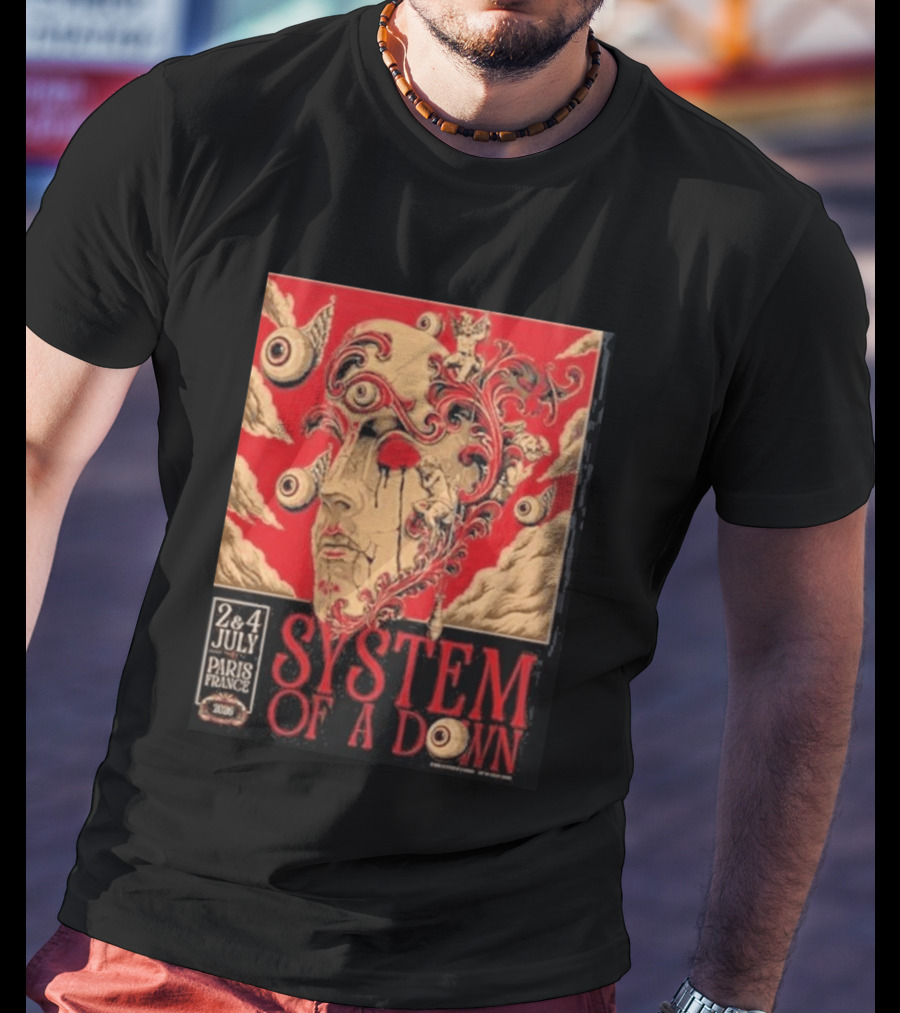 System Of A Down Paris France 2026 Surreal Art Eye Motif July 2 And 4 Concert Stade De France T-Shirt