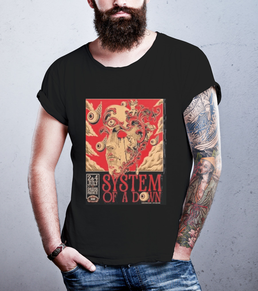 System Of A Down Paris France 2026 Surreal Art Eye Motif July 2 And 4 Concert Stade De France T-Shirt