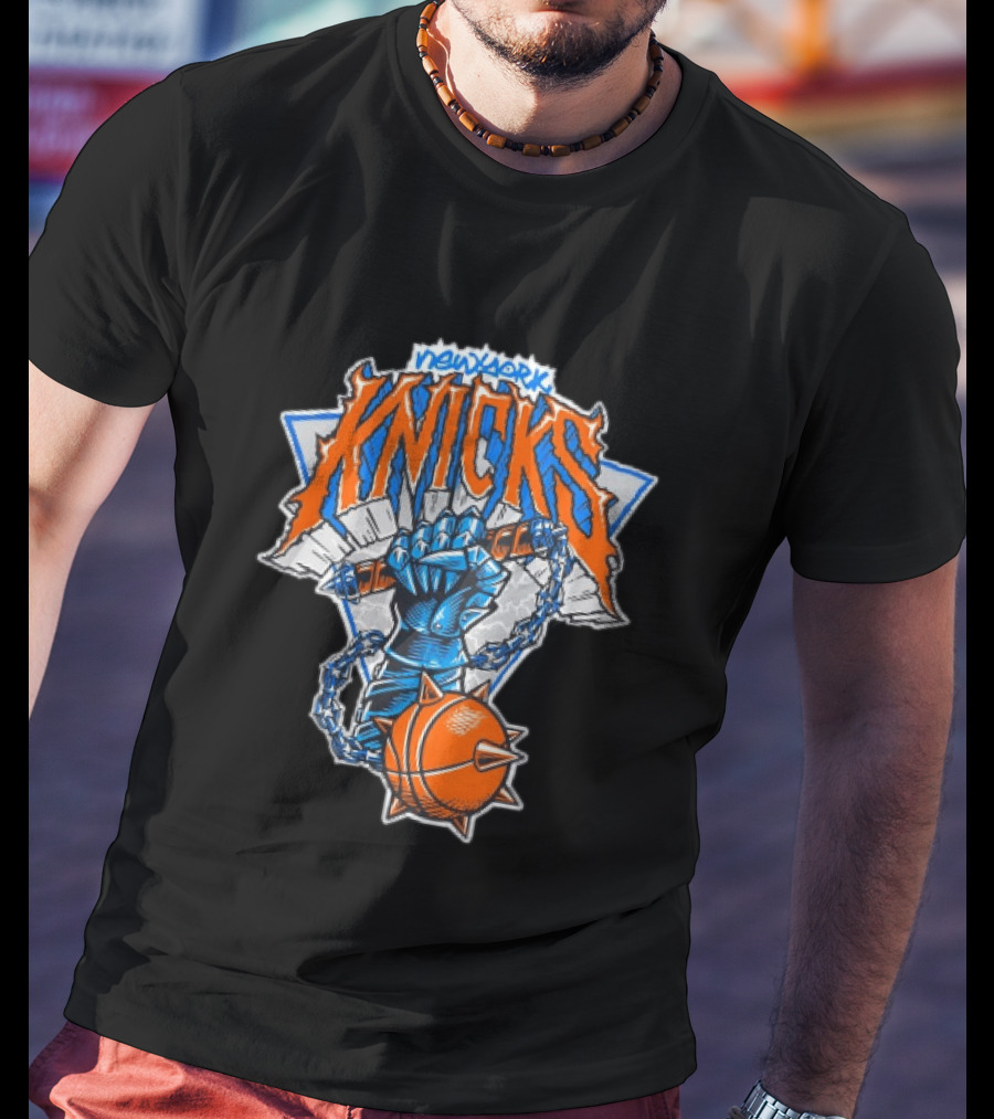 New York Knicks Fist Spiked Basketball Mace Burst Through Concrete T-Shirt