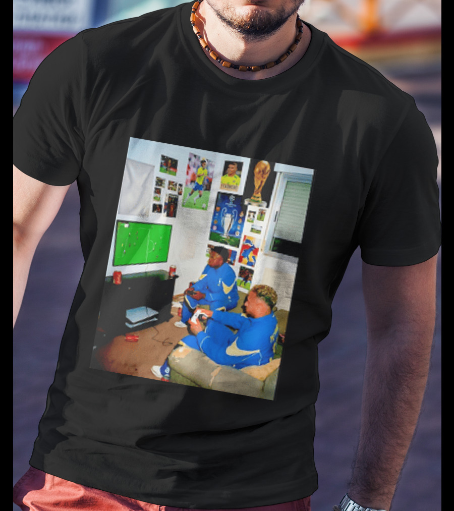 Brazil National Team Neymar Vinícius Júnior Playing Video Games Football S T-Shirt