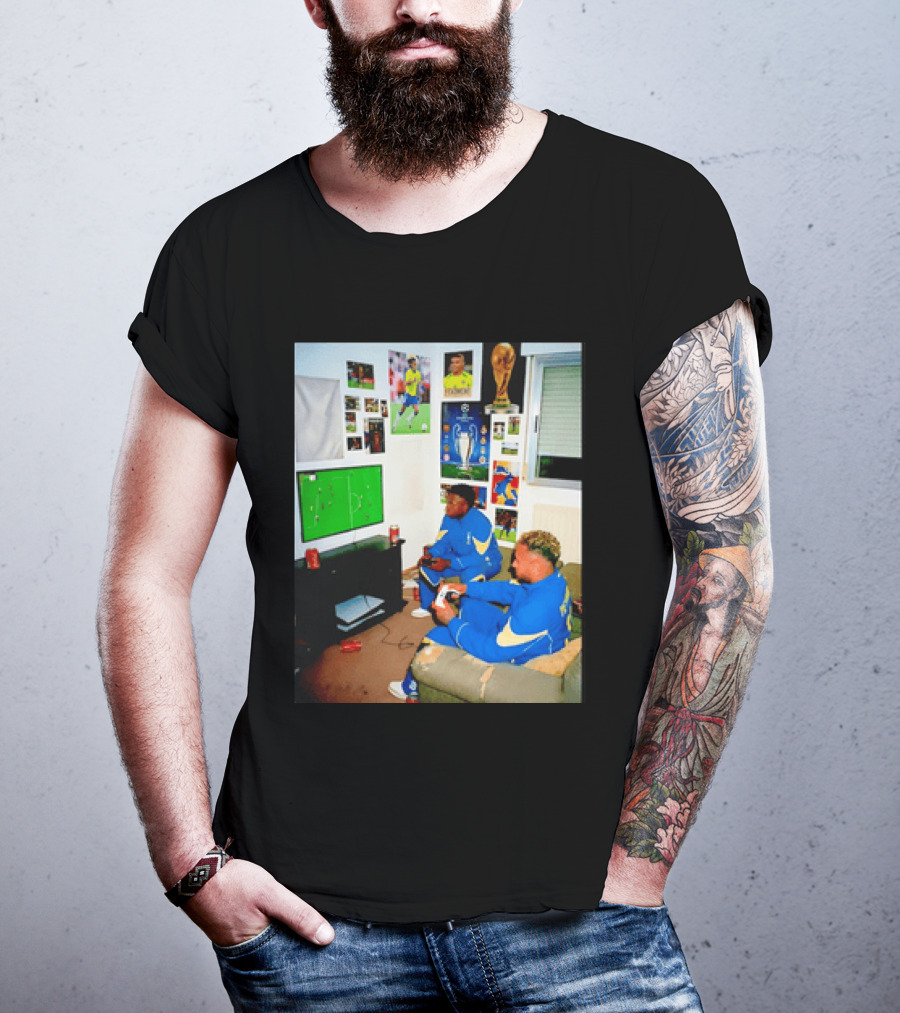 Brazil National Team Neymar Vinícius Júnior Playing Video Games Football S T-Shirt