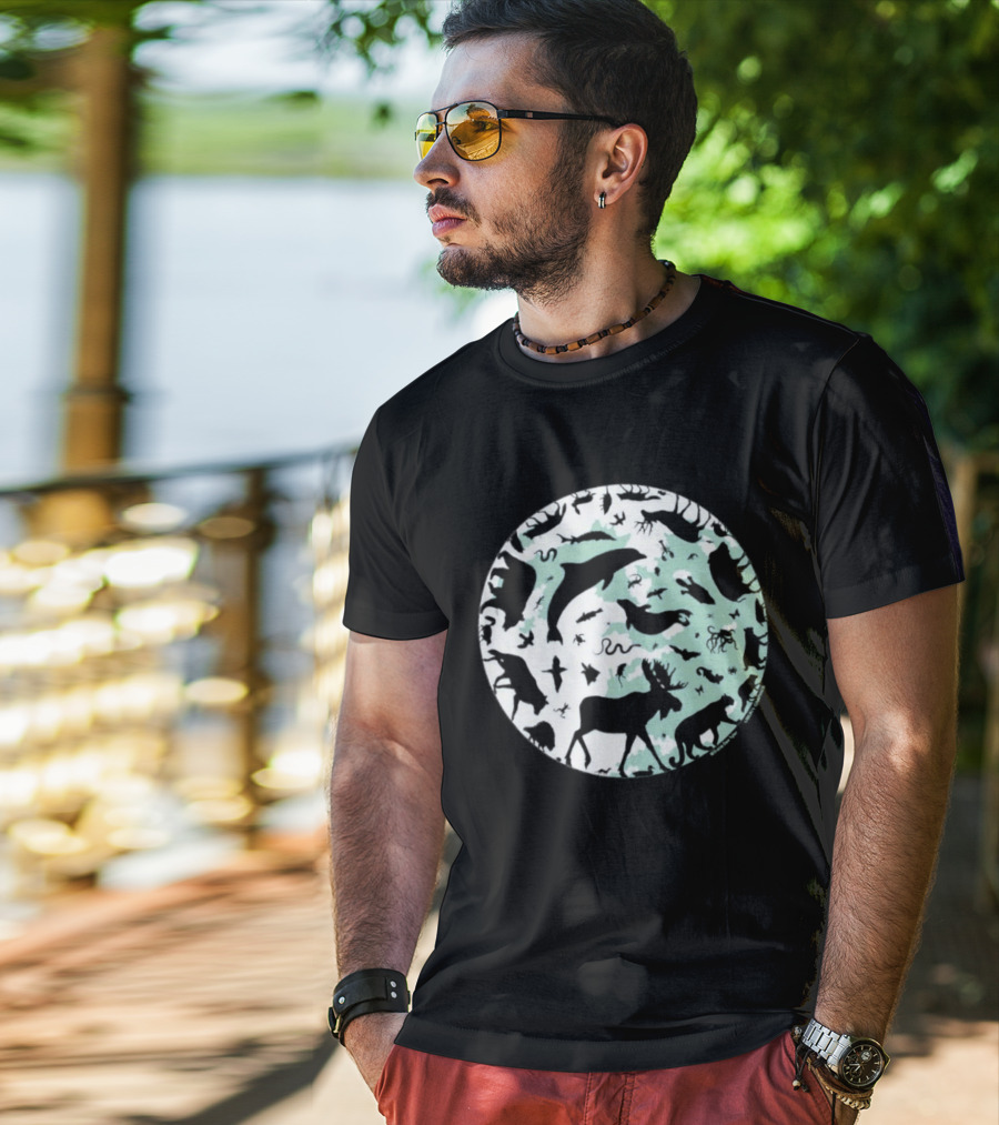 Night Animals Silhouette Circle Adult Navy 2026 T-Shirt
