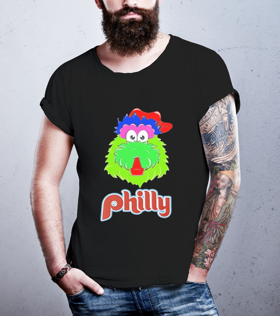 Philly Fanatics Whistle Philly Green Furry Mascot Red Hat T-Shirt