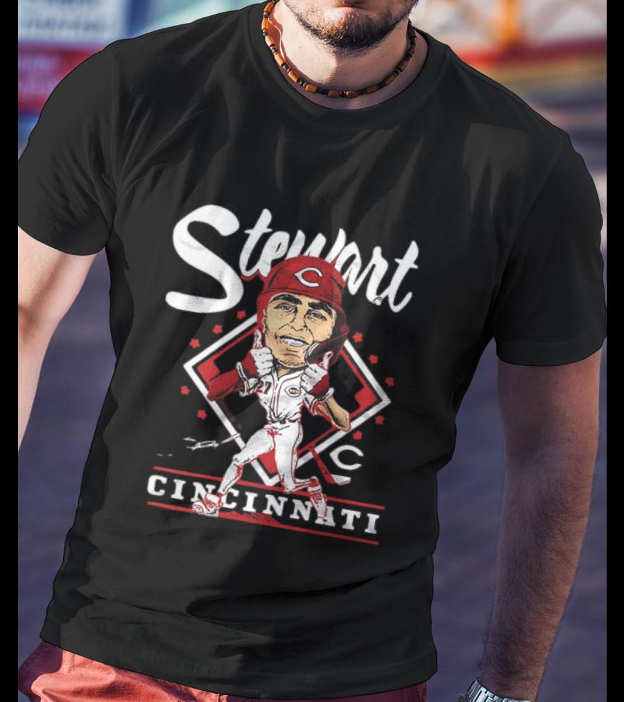 Cincinnati Reds Sal Stewart Baseball Caricature T-Shirt