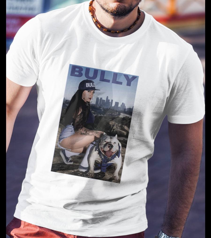 Bully Lifestyle Woman Squatting With Dog Cityscape T-Shirt