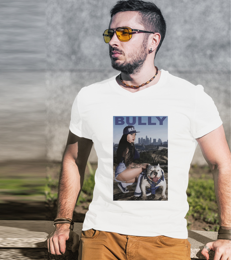 Bully Lifestyle Woman Squatting With Dog Cityscape T-Shirt
