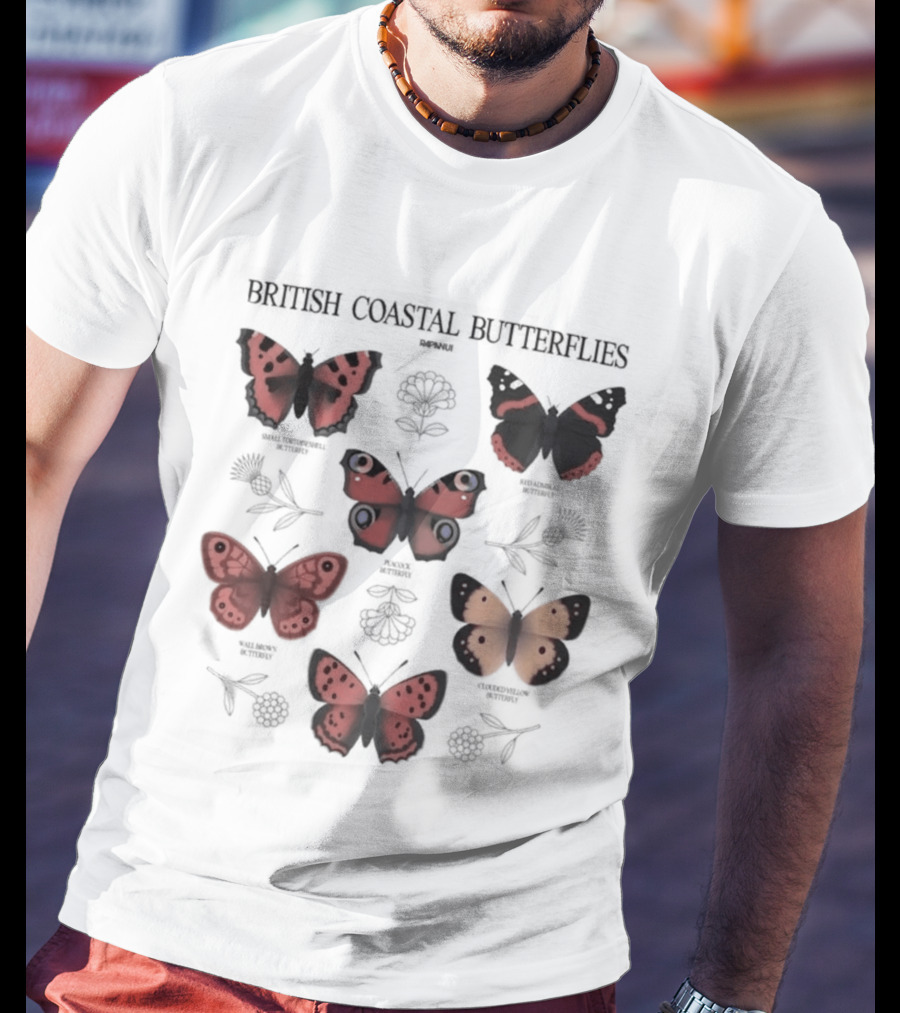 British Coastal Butterflies Species Identification Nature Motifs T-Shirt