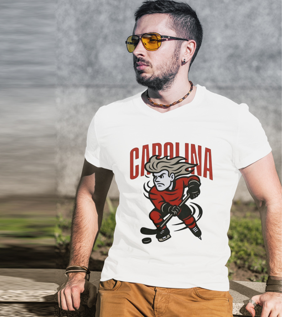 Carolina Hockey Action Figure Skating Puck Player T-Shirt