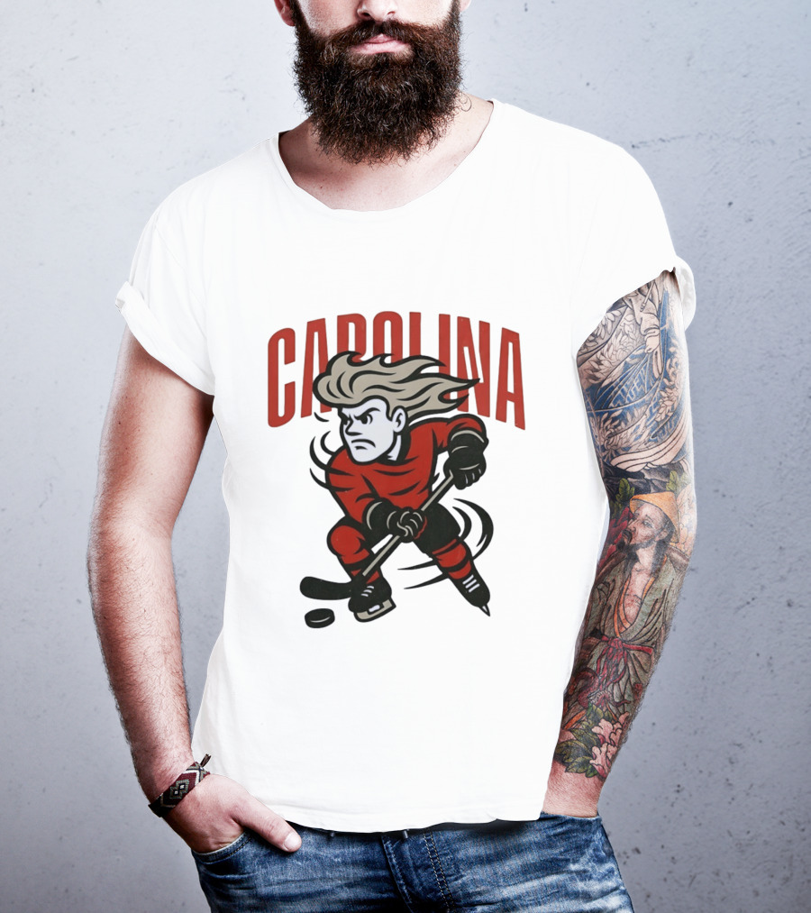 Carolina Hockey Action Figure Skating Puck Player T-Shirt