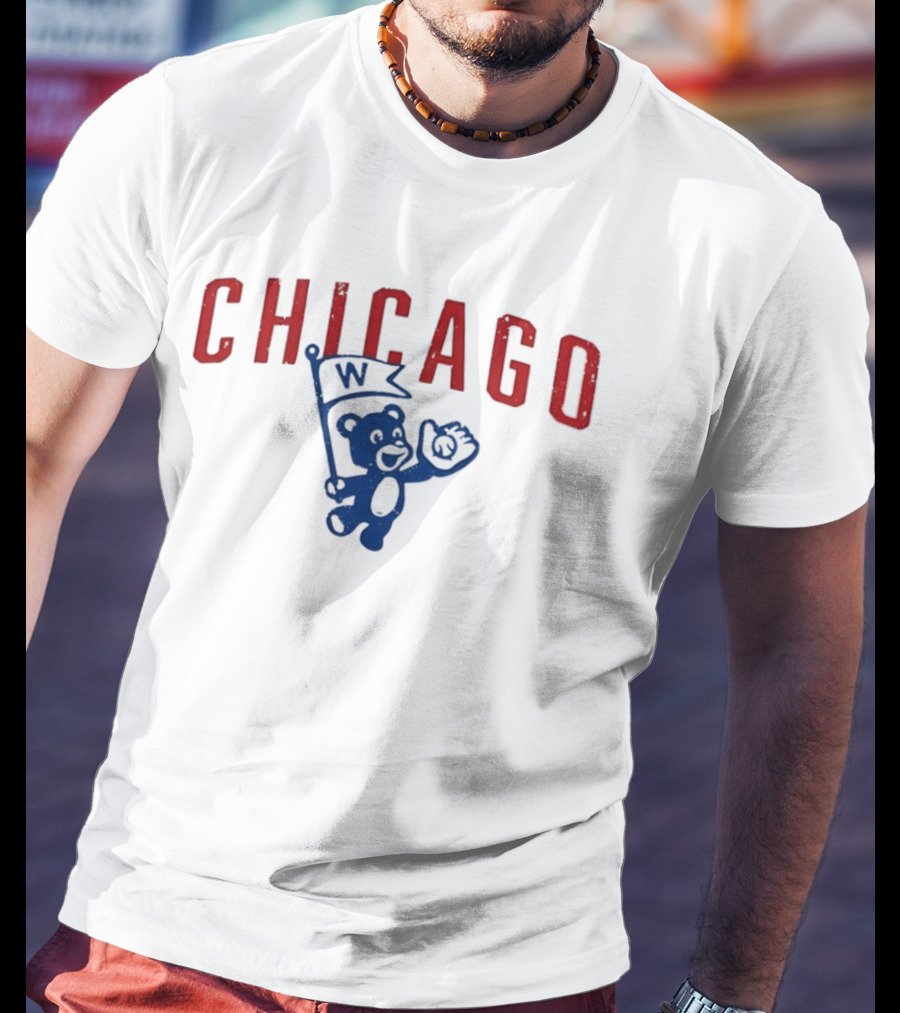 Chicago Baseball Bear Holding W Flag T-Shirt