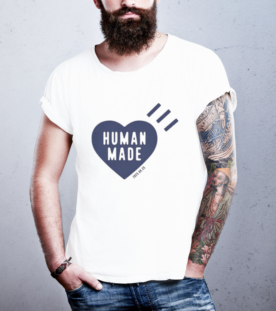 Daily Human Made Heart Motif With Three Stripes And Dry Alls T-Shirt