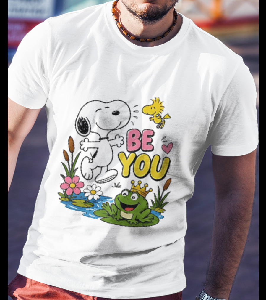Snoopy And Woodstock Be You Frog Watercolor Flowers T-Shirt