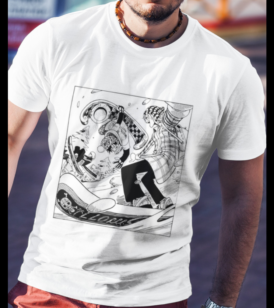 Snowboarding One Piece Crew Manga Style Action White Out Winter Scene T-Shirt