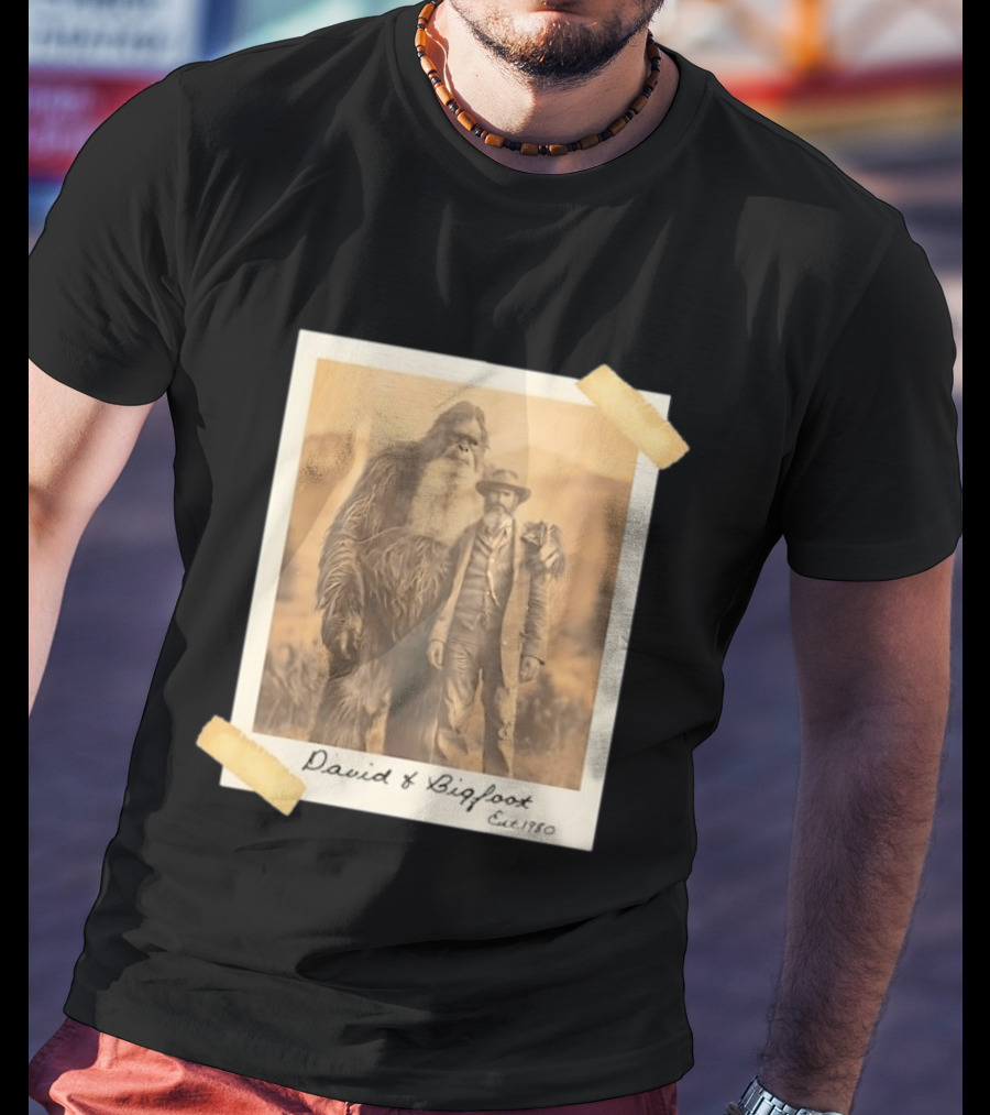 David And Bigfoot Polaroid Photo Est 1980 Sightings Nobody Believes T-Shirt