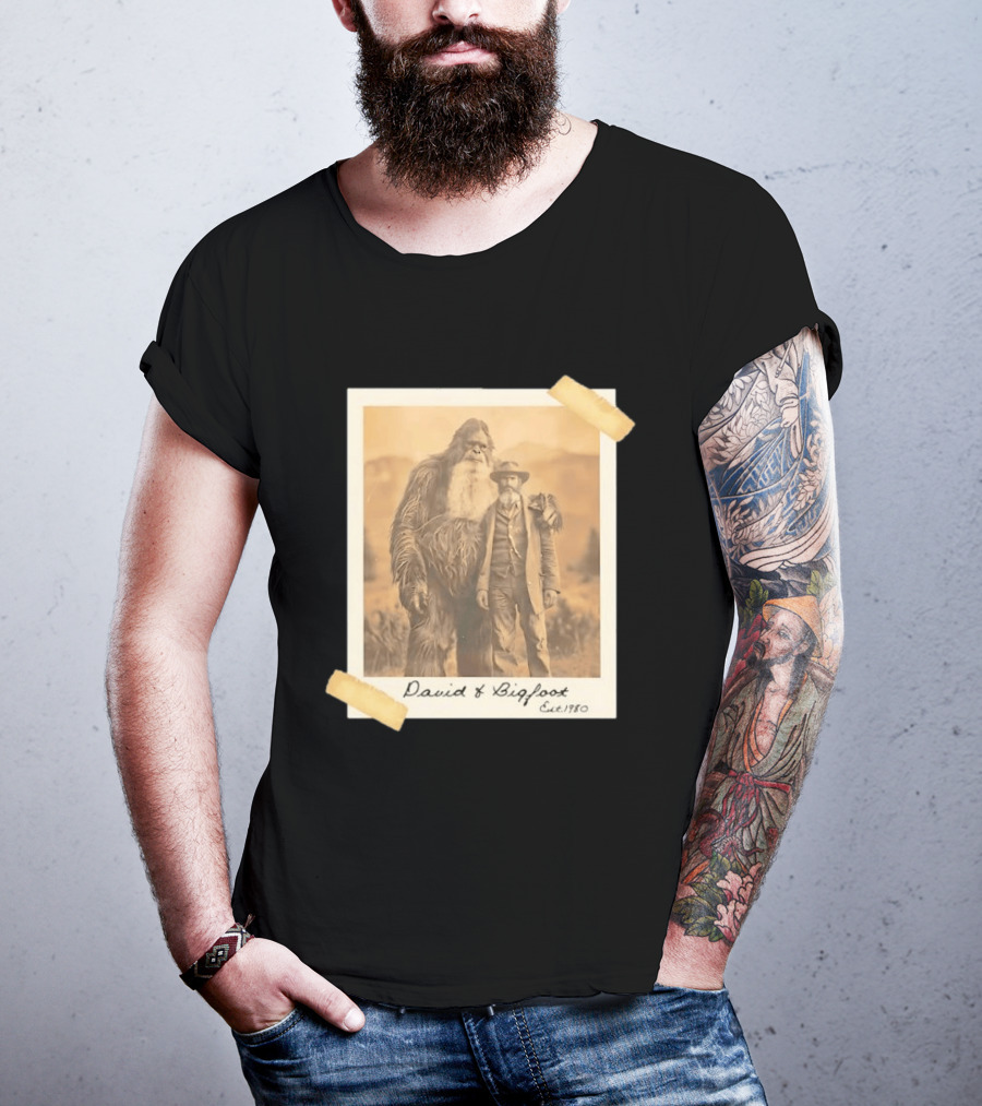 David And Bigfoot Polaroid Photo Est 1980 Sightings Nobody Believes T-Shirt